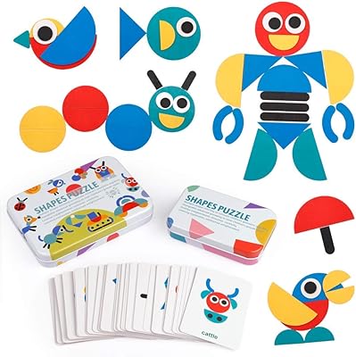 Puzzle en bois en forme de tangram pour enfants, 60 modèles pour enfants