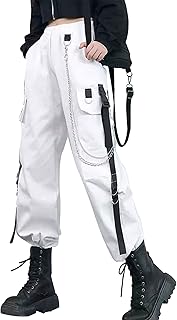 Pantalon cargo uni taille haute avec poche à rabat et chaîne pour femme