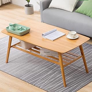 H cosme table basse centrale en bambou naturel, table d'appoint en bambou à