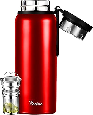 Bouteille isotherme en acier inoxydable yanina - bouteille chaude 1l pour voyage, randonnée, camping - garde les boissons chaudes 24h - tasse de voiture portable, passoire à thé - parfaite pour les amateurs de boissons chaudes (23,5x8,5 cm) (rouge). Diaytar : L'e-commerce accessible à tous les Sénégalais