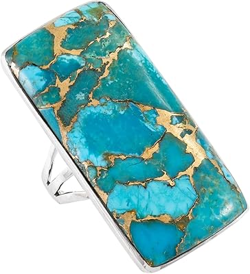 Bague en argent sterling 925 parsemée de véritables pierres précieuses turquoise, taille 6