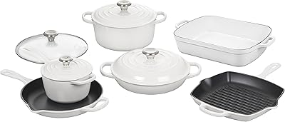 Batterie de cuisine en fonte émaillée la corset signature, 10 pièces, blanc
