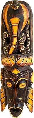 Masque africain uma à suspendre au mur avec motif cobra fortune et protection