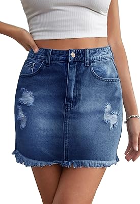 Jaysrat icto femmes mini jeans poche frange jupe en jean mignon