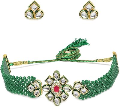 Parure de bijoux avec collier ras du cou heritage kundan et boucles d'oreilles