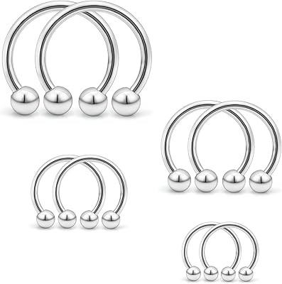 8pcs 20g 16g 14g 12g boucles d'oreilles septum en acier chirurgical