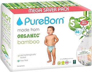 Couches jetables pour bébé en bambou biologique-naturel pureborn taille 5 -pack méga valeur