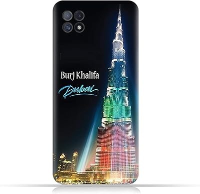 Coque mobile amc design tpu pour oppo a73 5g avec motif lumineux burj