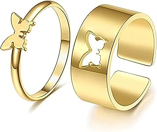 Ensemble de 2 bagues d'amour papillon, jolie bague papillon assortie, bijoux de couple