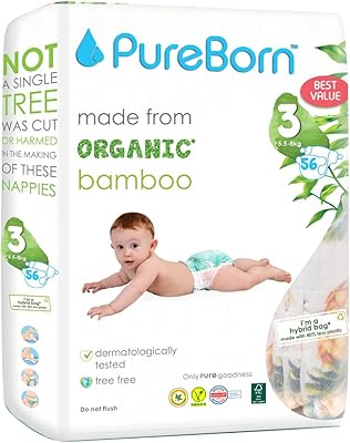 Couches jetables pour bébé en bambou biologique-naturel pureborn taille 3 -pack économique