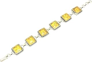Bracelet fait main en argent sterling 925 rajasthani jemez véritable pierre d'ambre jaune