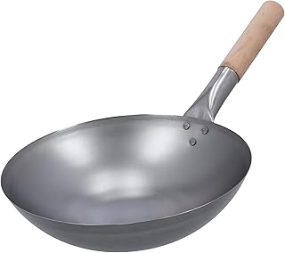 Wok en fer royalford avec manche en bois modèle rf10248 poêle antiadhésive