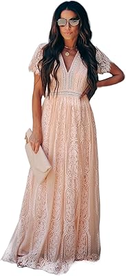 Majoki robe longue décontractée en dentelle florale pour femme, col en v, pour fiançailles, cocktail et robes de mariée. Diaytar : L'intelligence commerciale au service du client