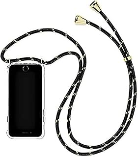 Coque de téléphone iphone 13 noire et dorée avec une corde courte autour