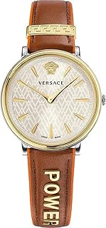 Montre à quartz à trois aiguilles en cuir pour femme versace vbp070017, couleur
