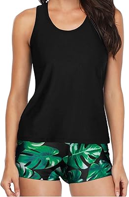 Maillot de bain tankini 3 pièces pour femme, maillot de bain sans manches