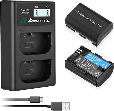 Powerextra lp-e6nh batterie haute capacité 2950 mah et chargeur usb compatible avec canon