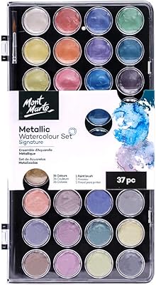 Ensemble d'aquarelles métalliques mont marte premium de 36 couleurs vives, 1 pinceau, blanc