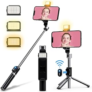 Trépied pour perche à selfie, lumière de remplissage à 2 niveaux et support