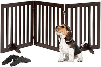 Liodux barrière autoportante pour chiens avec 2 pieds de support, barrières pliables