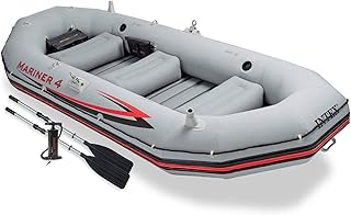 Bateau gonflable intex mariner 4 avec base rigide, 68376, gris