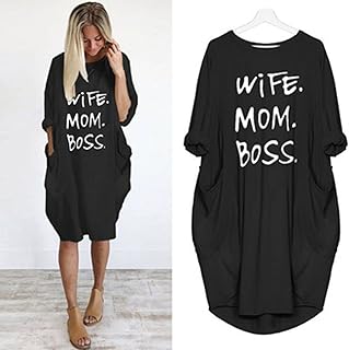 Robe en coton imprimé lettre avec col rond, manches longues, coupe ample décontractée