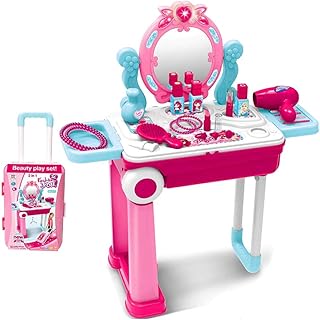 Coiffeuse et chaise 2 en 1 pour jeux d'imitation pour enfants, miroir cosmétique