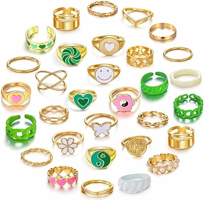 Bagues mignonnes pour femmes adolescentes, grosses bagues y2k, bijoux tendance, visage souriant, fleur