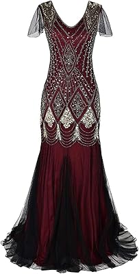 Robe longue à paillettes vintage pour femmes des années 1920, robe à clapet