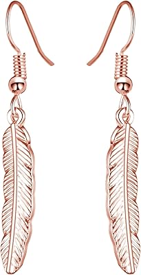 Boucles d'oreilles plumes en or rose, plaqué or rose, sans pierres