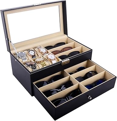 Autoark 6 montres boîte à bijoux en cuir 9 pièces lunettes de rangement