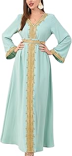 Hakia abaya pour femme en dentelle brodée col en v à manches longues