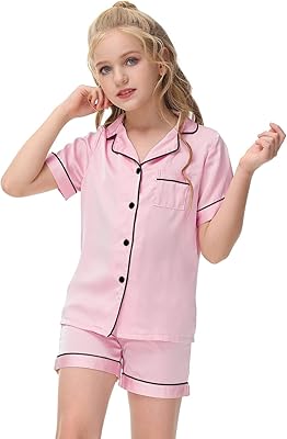 Ensemble pyjama deux pièces unisexe en satin pour garçons et filles, manches courtes