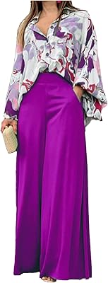 Tenues 2 pièces pour femmes, chemise ample boutonnée, chemisier, jambe large, pantalon palazzo