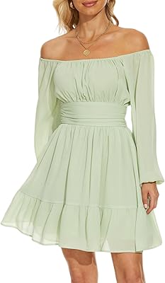 Robe courte à col carré pour femme 2023 avec manches bouffantes et lien