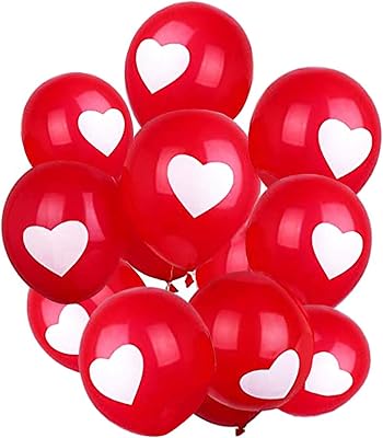 Party time 5pcs. ballons en latex rouges avec imprimé coeur blanc de la saint-valentin