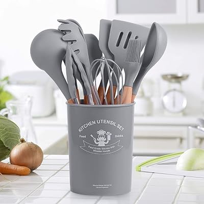 Ensemble d'ustensiles de cuisine antiadhésifs en silicone vova, 11 pièces avec manche