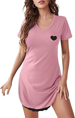 Chemise de nuit en dentelle à manches courtes et col en v