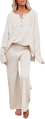 Ensemble de vêtements deux pièces pour femme à manches longues et boutons tricotés