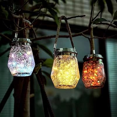 Lampes solaires suspendues d'extérieur, pot en verre craquelé, 30 led étanches pour arbre