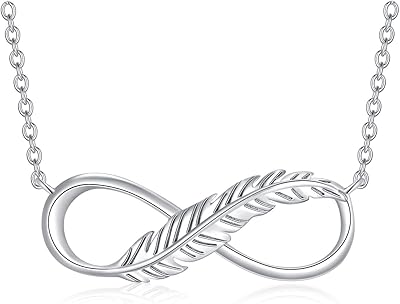 Collier pdtjmtg infinity feather en argent sterling 925 pour femme, 18"+2