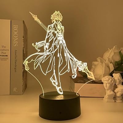 Lampe 3d genshin impact zhongli anime, veilleuse décorative pour chambre à coucher, lampe