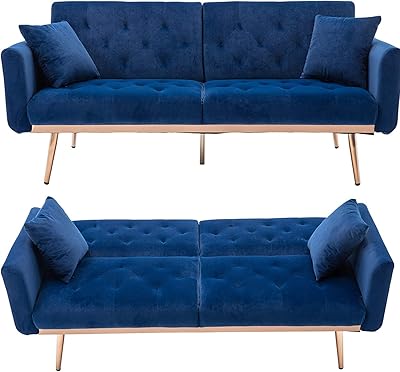 Canapé-lit convertible moderne en velours léger et luxueux (bleu)