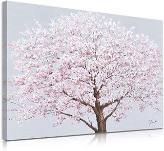 Art mural sur toile de fleurs de cerisier : motif d'arbre rose