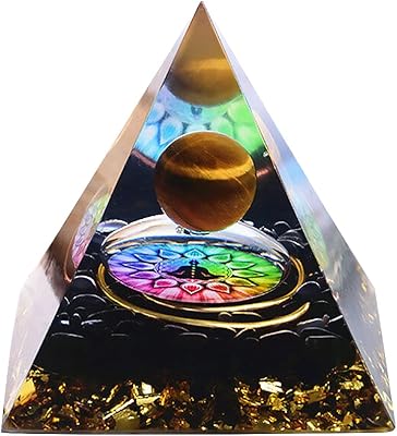 Pyramide d'orgonite de protection avec pierres d'obsidienne reiki, puce d'orgonite, pyramide d'énergie positive