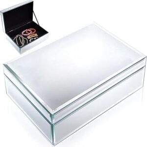 Metart boîte à bijoux en verre argenté miroir classique simple, grand organisateur de rangement de luxe avec miroir. Diaytar : Votre destination shopping préférée au Sénégal