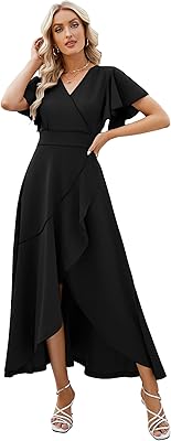 Robes formelles à col en v pour femmes robes volants fendus robe