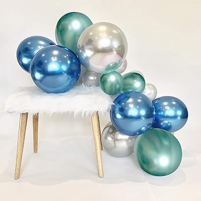 Ballons en latex bleu chromé métallique, 50pcs 30cm ballons à paillettes argent vert