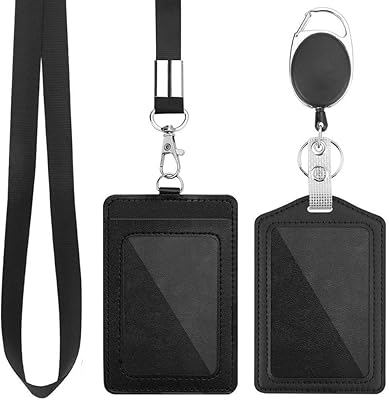 Porte-badge, porte-carte d'identité vertical en cuir pu avec fenêtre d'identification transparente, avec sangle