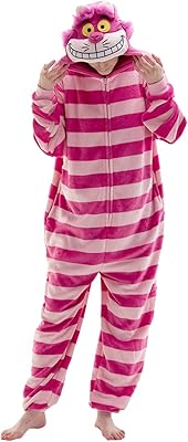 Pyjama une pièce en coton imprimé chat du cheshire pour adulte, costume d'halloween